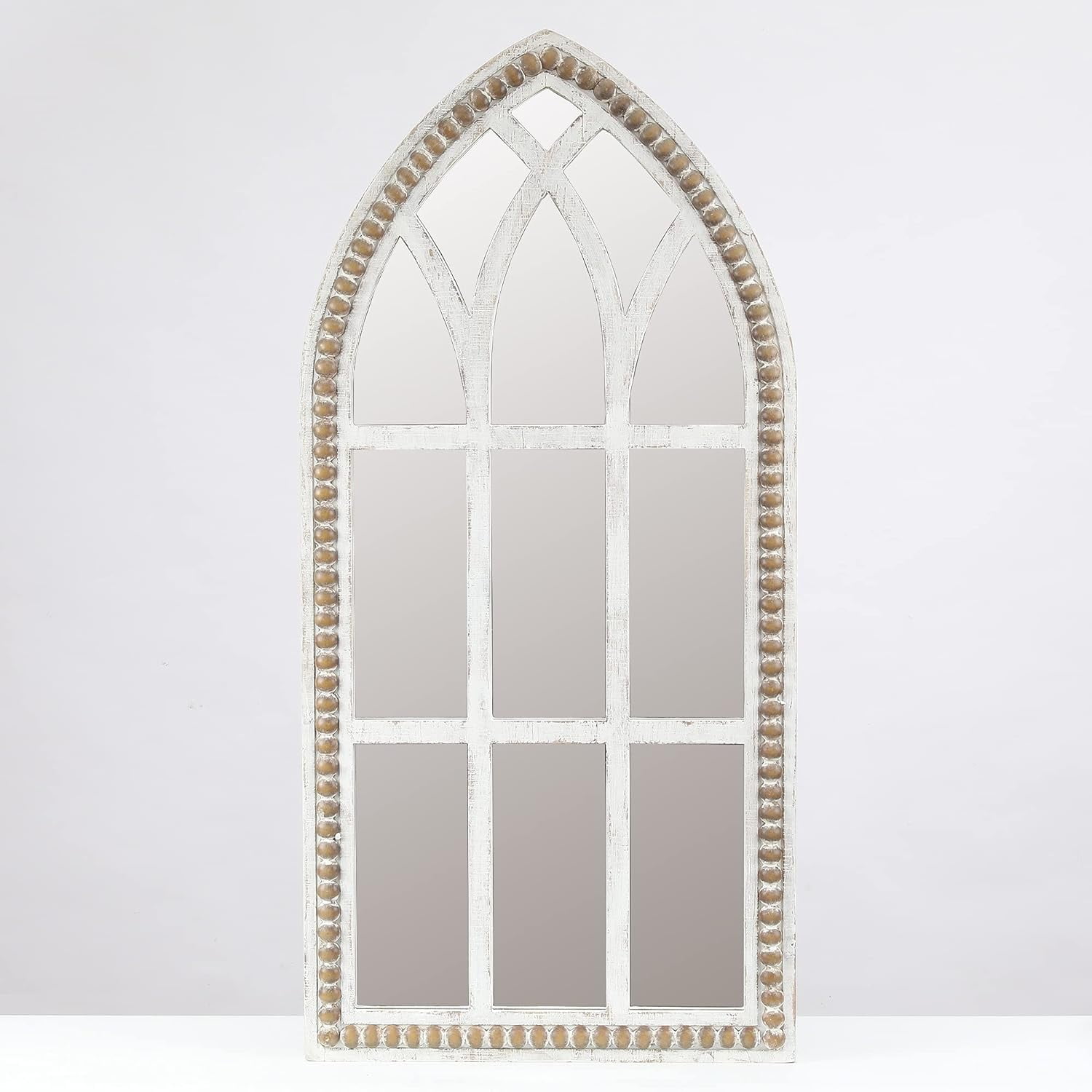 rustic wood cathedral wall mirror, window pane wall decor, large