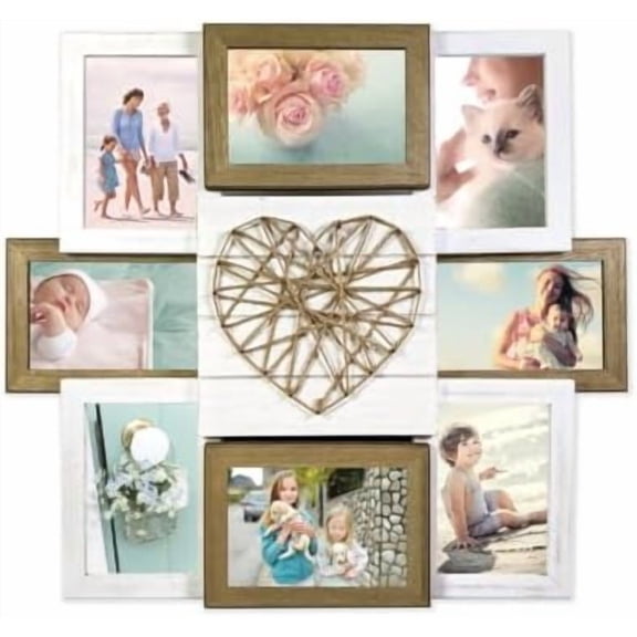Rustic Wood Collage Picture Frame with Opening String Heart Design - Vintage Style Frame for Multiple Photos, Wall Mounting$$Home Decor, Kitchen, & Other