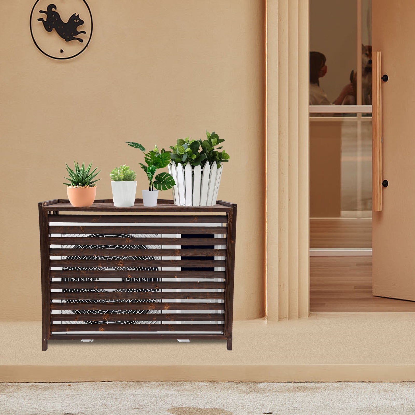 Rustic Wood Color Air Conditioner Fence Screen, Air Conditioner Privacy ...