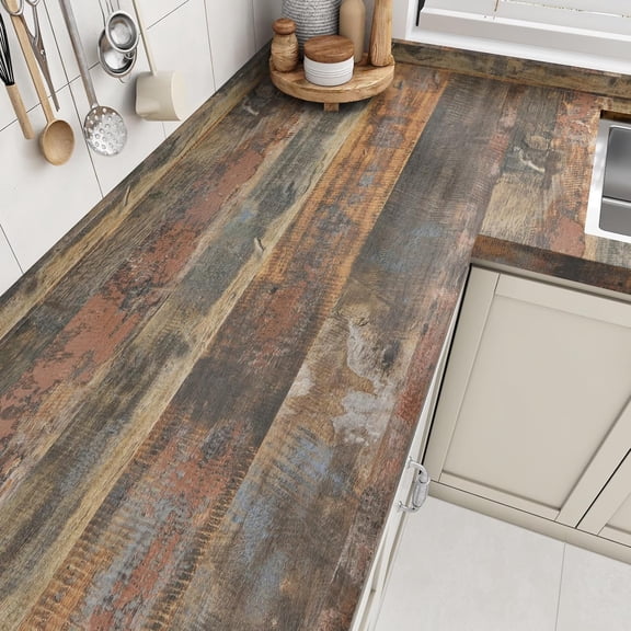 Rustic Wood Contact Paper 24"X118" Brown Shiplap Peel and Stick Wallpaper Faux Wooden Plank Wallpaper for Bedroom Self Adhesive Wood Grain Contact Paper for Countertops Desk Vinyl Wrap