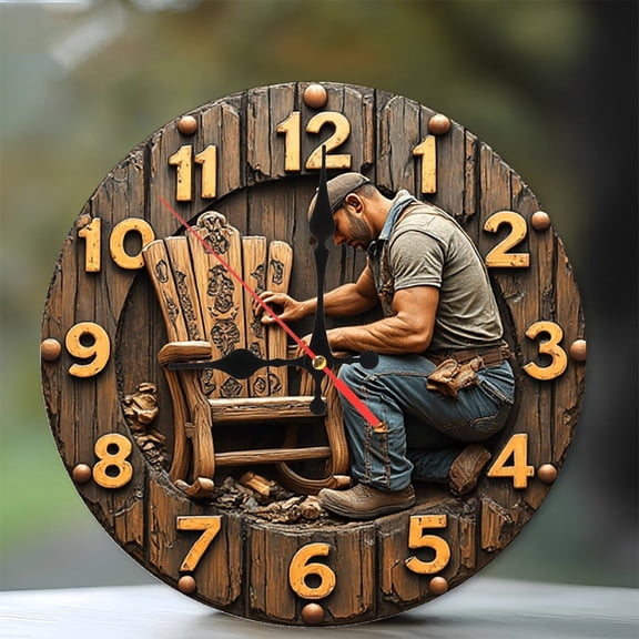 Rustic Wood Craftsman Rocking Chair Clock Wall Decor 10-Inch Silent Wooden Wall Clock, Battery Operated (AA Batteries Not Included), Artistic Home Decor