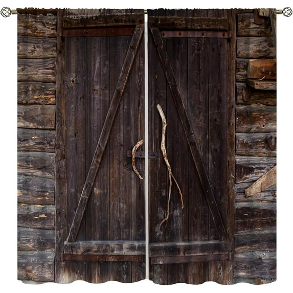 Rustic Wood Curtains Vintage Barn Door Farmhouse Cottage Barn Door Pattern Blackout Curtains Country Living Room Style Printed Curtains 42x63 Inches