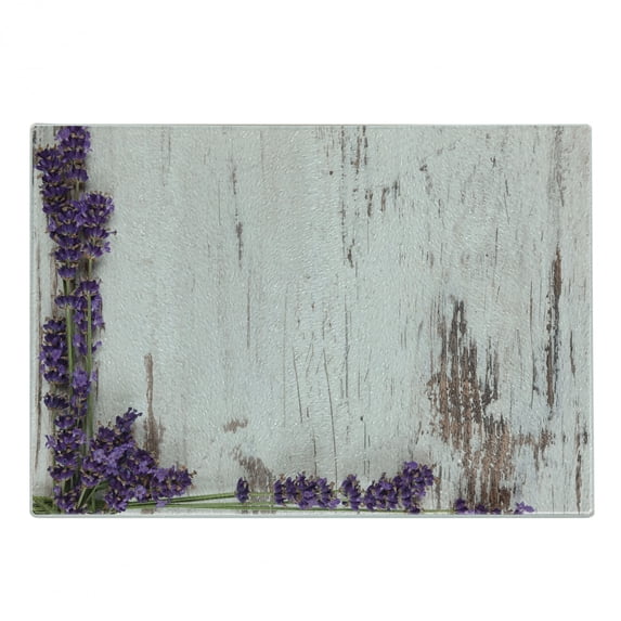 Rustic Wood Cutting Board, Antique Arrangement of Wall with Flowers in the Summer, Decorative Tempered Glass Cutting and Serving Board, in 3 Sizes, by Ambesonne
