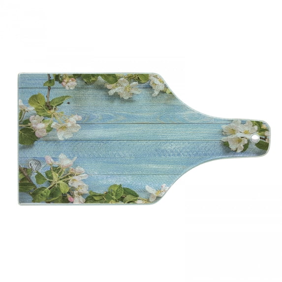 Rustic Wood Cutting Board, Fresh Flower Pattern at the Table Vintage Romantic Spring Design, Decorative Tempered Glass Cutting and Serving Board, in 3 Sizes, by Ambesonne