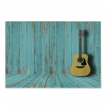 Rustic Wood Cutting Board, Guitar Leaned Against a Vintage Wall with Weathered Paint, Decorative Tempered Glass Cutting and Serving Board, in 3 Sizes, by Ambesonne