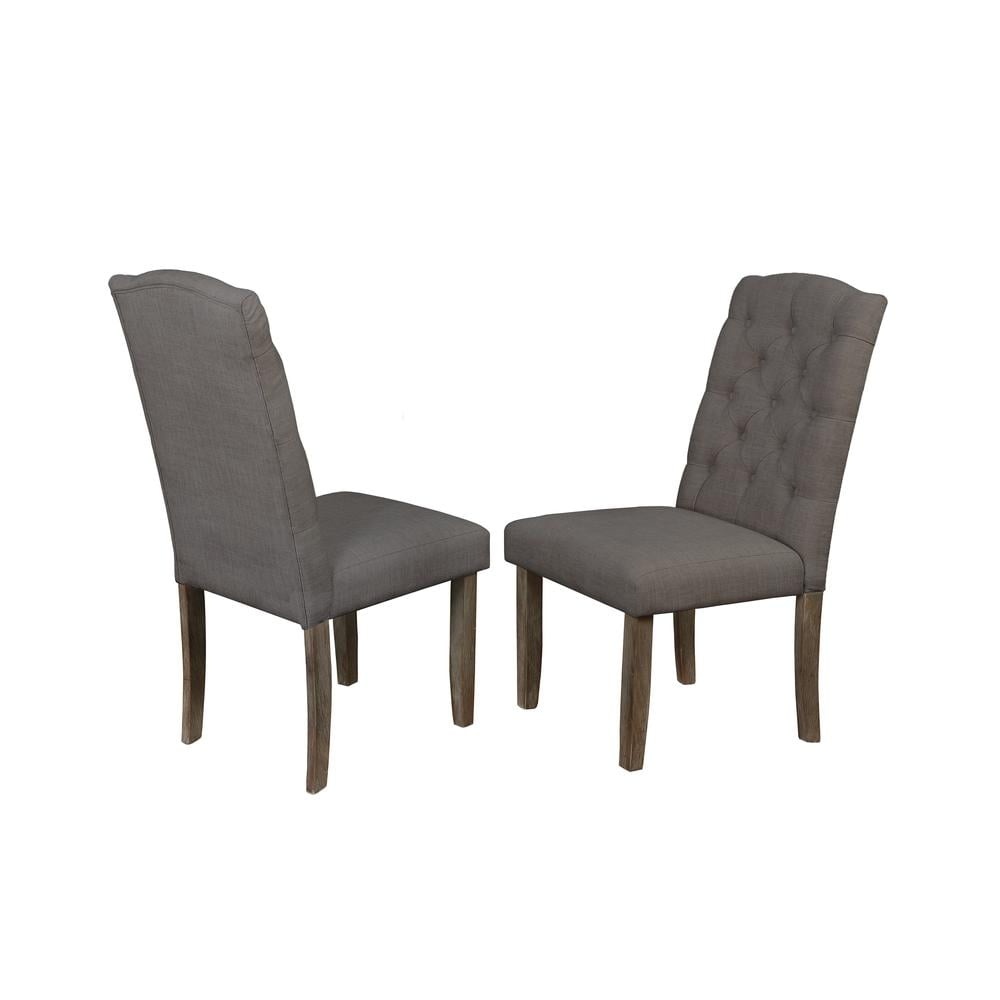 Set of 2 Gray Linen Upholstered Parsons Side Chairs