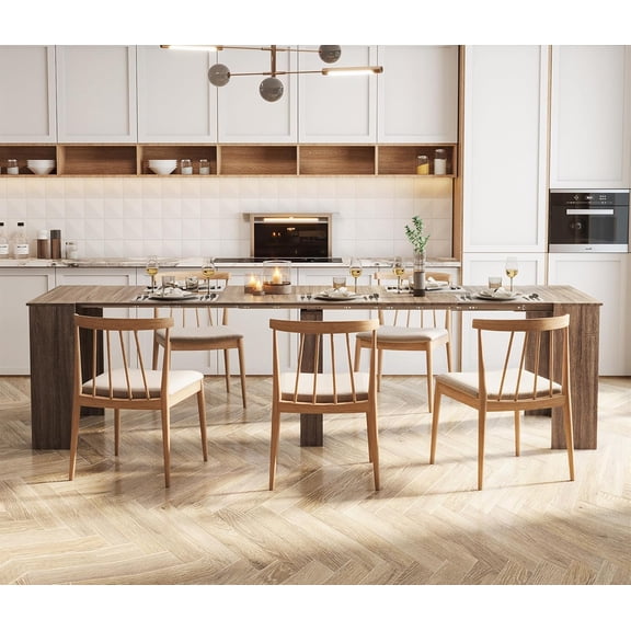 Rustic Wood Extendable Dining Room Table 118.5" Large Expandable Dining Tables for 6 8 10 12 People Industrial Extend Kitchen Table Space Saving for Family Gathering (Oak)