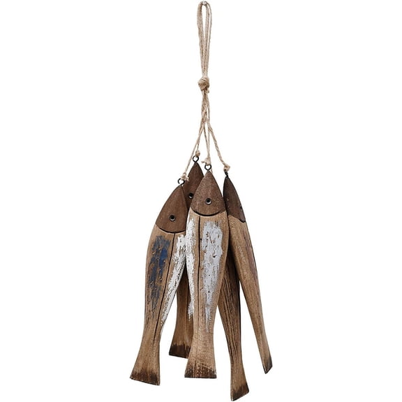Rustic Wood Fish Décor Hanging Nautical Wall Decor, Wooden Nautical Fish Décor Beach Themed Decoration Coastal Décor Wall Art Decoration for Home Mediterranean Décor (Wood Color A)