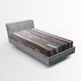 thumbnail image 1 of Rustic Wood Fitted Sheet, Arrangement with Planks and Retro Effect Photo Style Print of Timber, Soft Decorative Fabric Bedding All-Round Elastic Pocket, Full Size, Brown Purple, by Ambesonne, 1 of 2