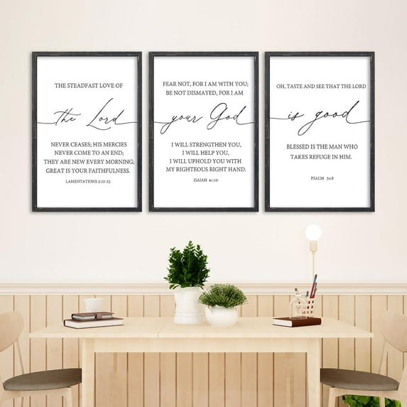 Rustic Wood Framed Bible Verse Wall Art Set of 3 11x16 Inches Inspirational Christian Decor for Bedroom Living Room Office
