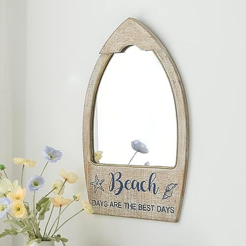 Rustic Wood Framed Wall Mirror for Beach House, Decorative Wood Wall Mirror for Bathroom, Living Room, Beach Theme Bathroom Decor, Whitewashed 15 x 24 Inchs$$Electronics Accessories