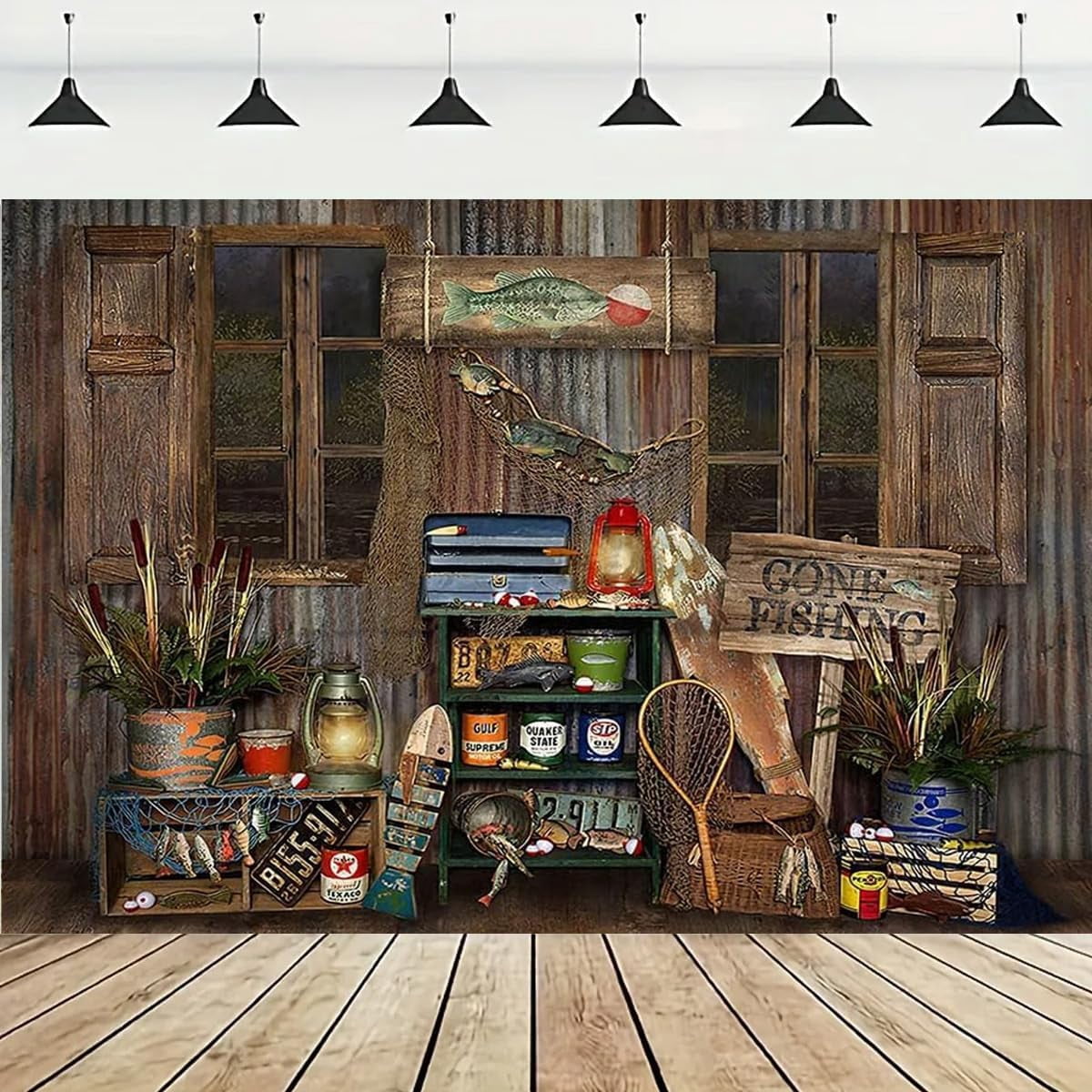 Rustic Wood Gone Fishing Photography Backdrop Gone Fishing Boy Girl ...