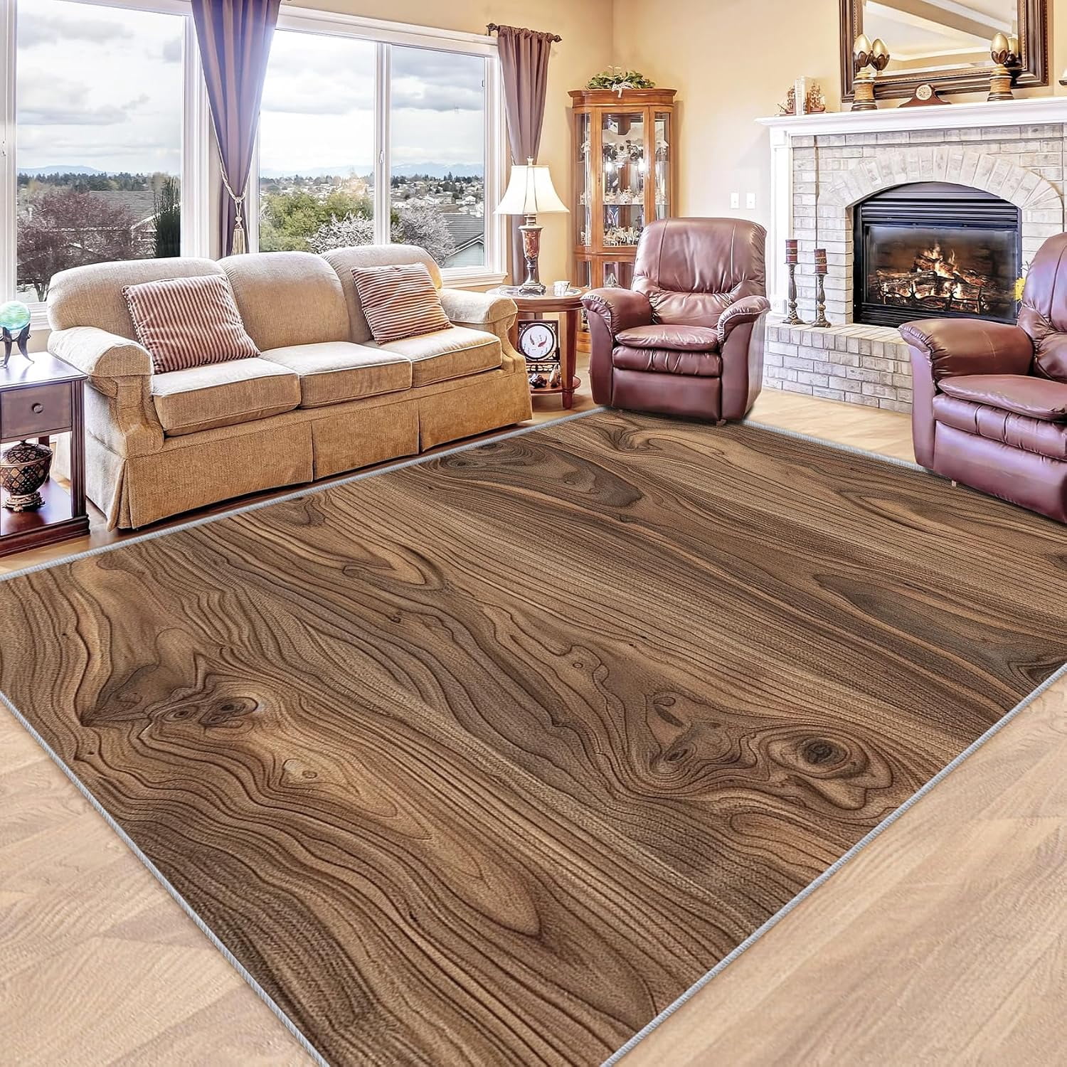 Rustic Washable Rugs Rustic Wood Grain Area Rugs, Brown Vintage Plank Carpet, Washable Non ...