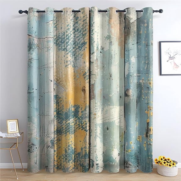 Rustic Wood Grain Blackout Curtains, Vintage Curtains for Bedroom Living Room Decor, Farmhouse Blackout Grommet Window Drapes 26"W x 54"L (Pack of 2)