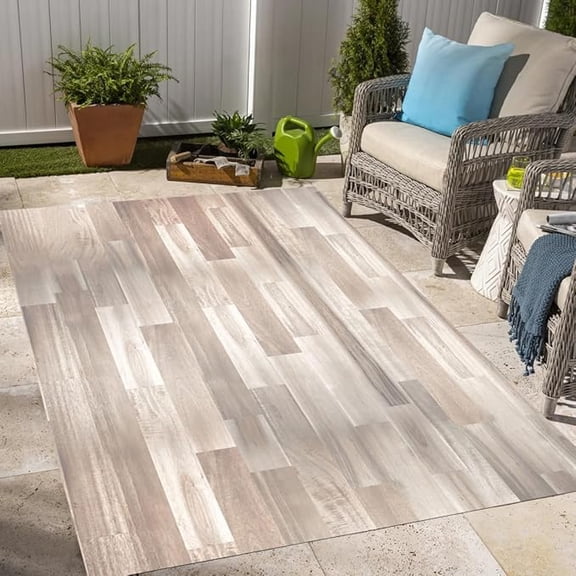 Rustic Wood Grain Farmhouse Outdoor Rugs Grey Waterproof Old Wooden Printed Area Rug For Balcony Deck Porch Patio Washable Soft Wool Carpet Reversible Camping Rv Rugs 5'3" x 6'7"