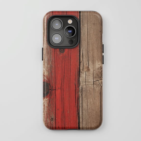 Rustic Wood Grain For All iPhone Series Tough Phone Case Farmhouse Style Weathered Red Brown