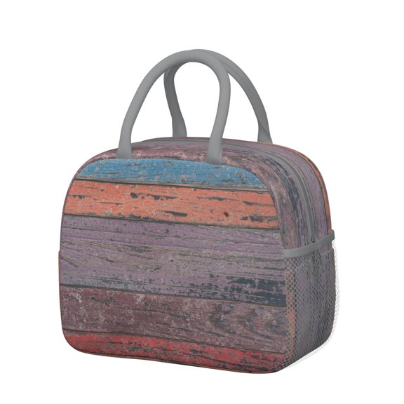 Rustic Wood Grain Insulated Lunch Bag – Reusable Thermal Cooler Tote with Vintage Weathered Wood Texture for Farmhouse Style and Outdoor Use