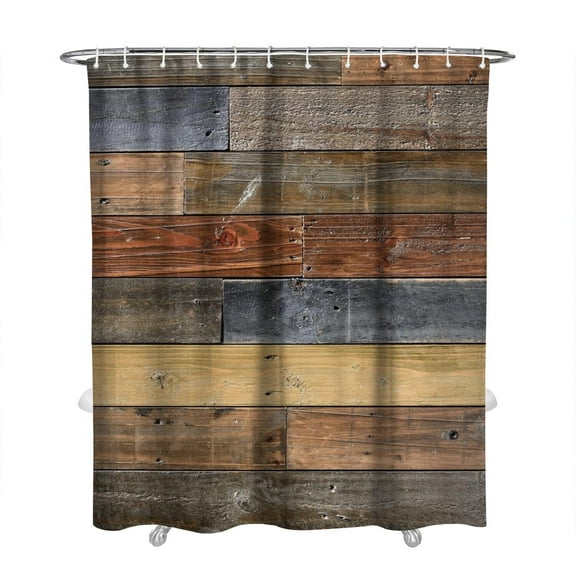 Rustic Wood Grain Shower Curtain, Waterproof Fabric Bathroom Curtain with Hooks, Machine Washable Vintage Wooden Pattern, Weathered Wood Texture, Farmhouse Style, Nature-Inspired