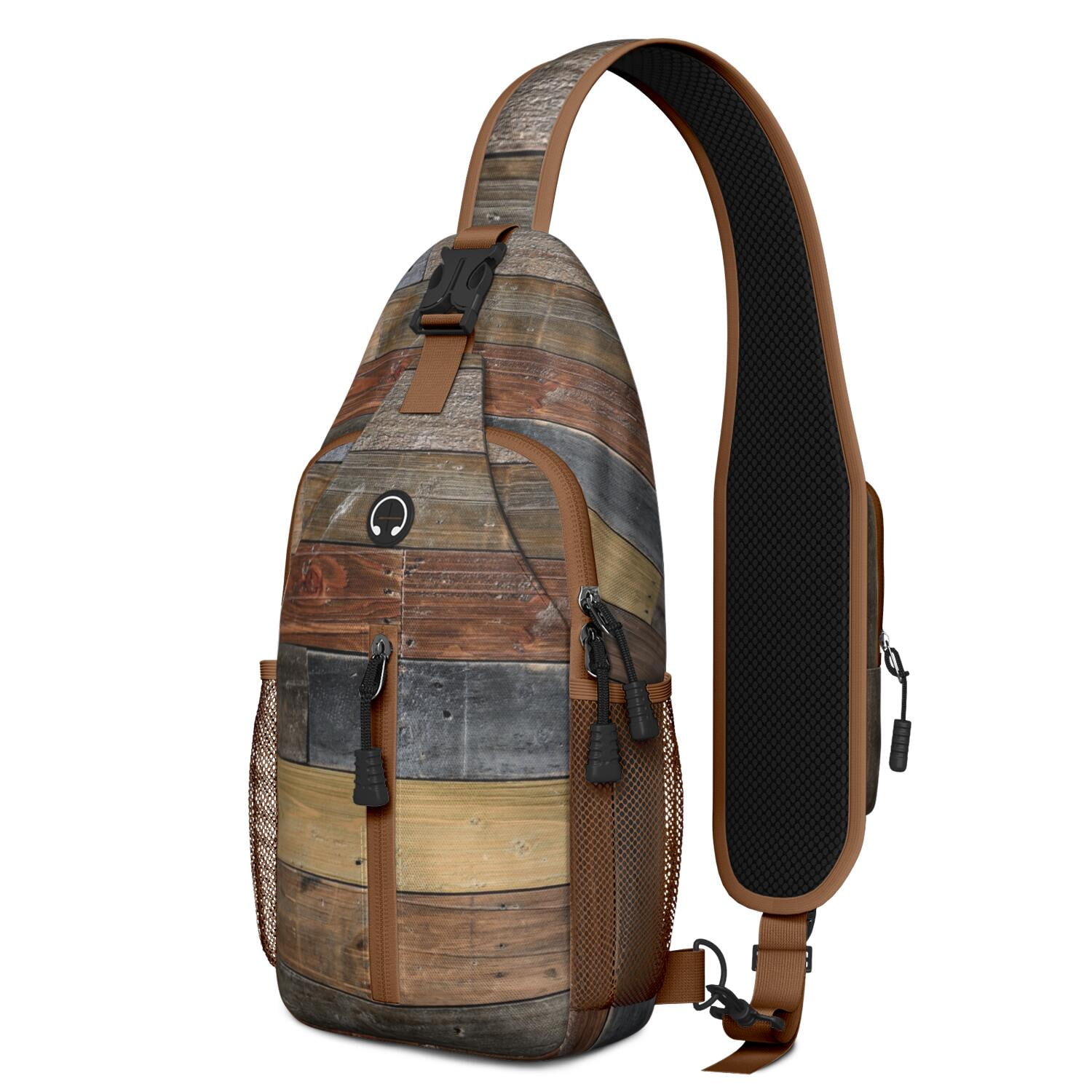 Rustic Backpacking Pack Rustic Wood Grain Sling Backpack, Lightweight Crossbody Daypack with ...