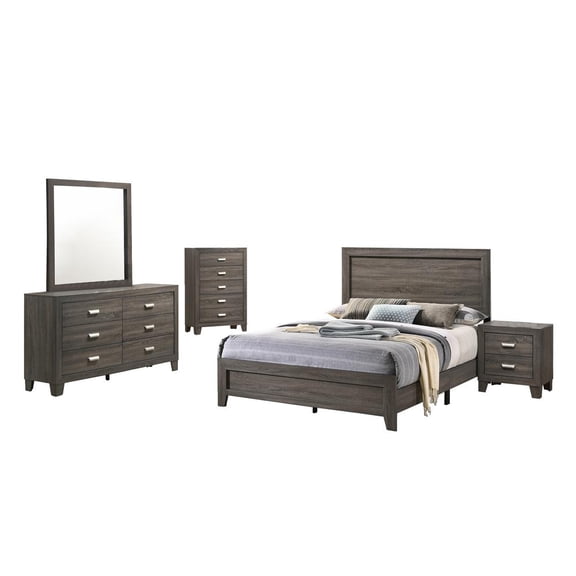 Rustic Wood Gray 5pc Bedroom Set in Full Size with Chest