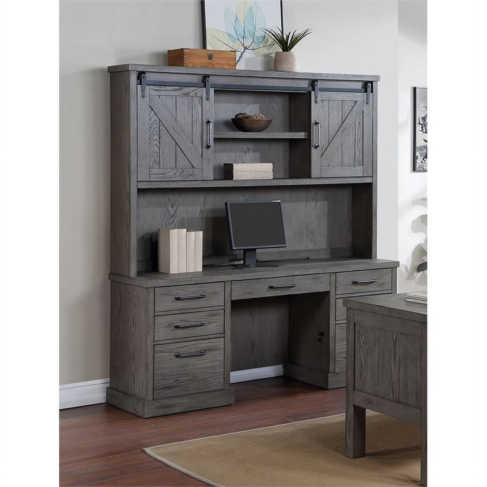 Rustic Wood Hutch With Wood Doors Storage Hutch Fully Assembled Gray