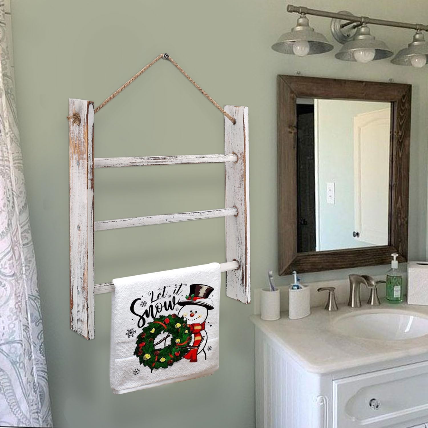 Rustic Wood Ladder Hand Towel Rack for Bathroom, Farmhouse Blanket ...