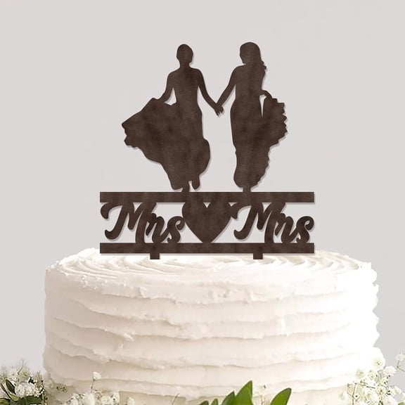 Rustic Wood Lesbian Wedding Cake Topper Durable Rural Chic Cake Insert Sign Mrs And Mrs Wooden Funny Cake Decoration for Lesbian Wedding Party Decor Wedding Gift for Lesbian Couple