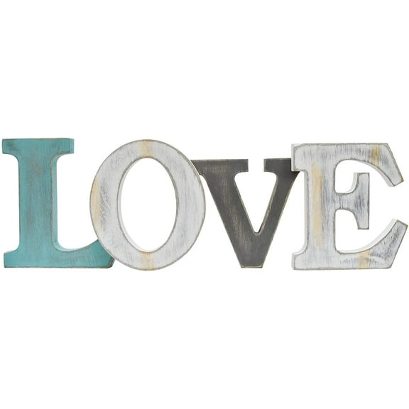 Rustic Wood Love Sign Decorative Cutout Word Sign Wall Decor, Multicolor Wooden Love Word Sign Freestanding Block Letters Wall Mounted Decorative SignMulticolors Love