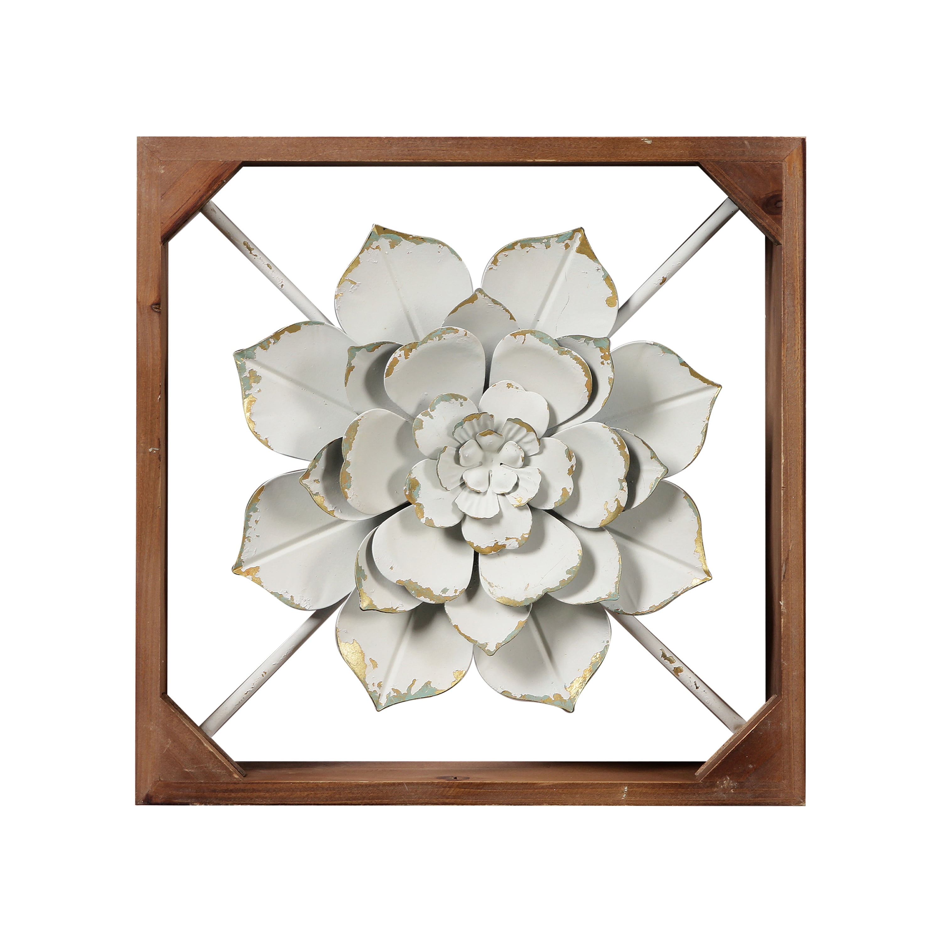 Rustic Wood and Metal Wall Decor Living Room 11.8", Hanging Distressed