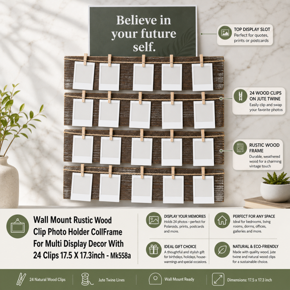 Rustic Wood Multi Photo Display Clip Frame