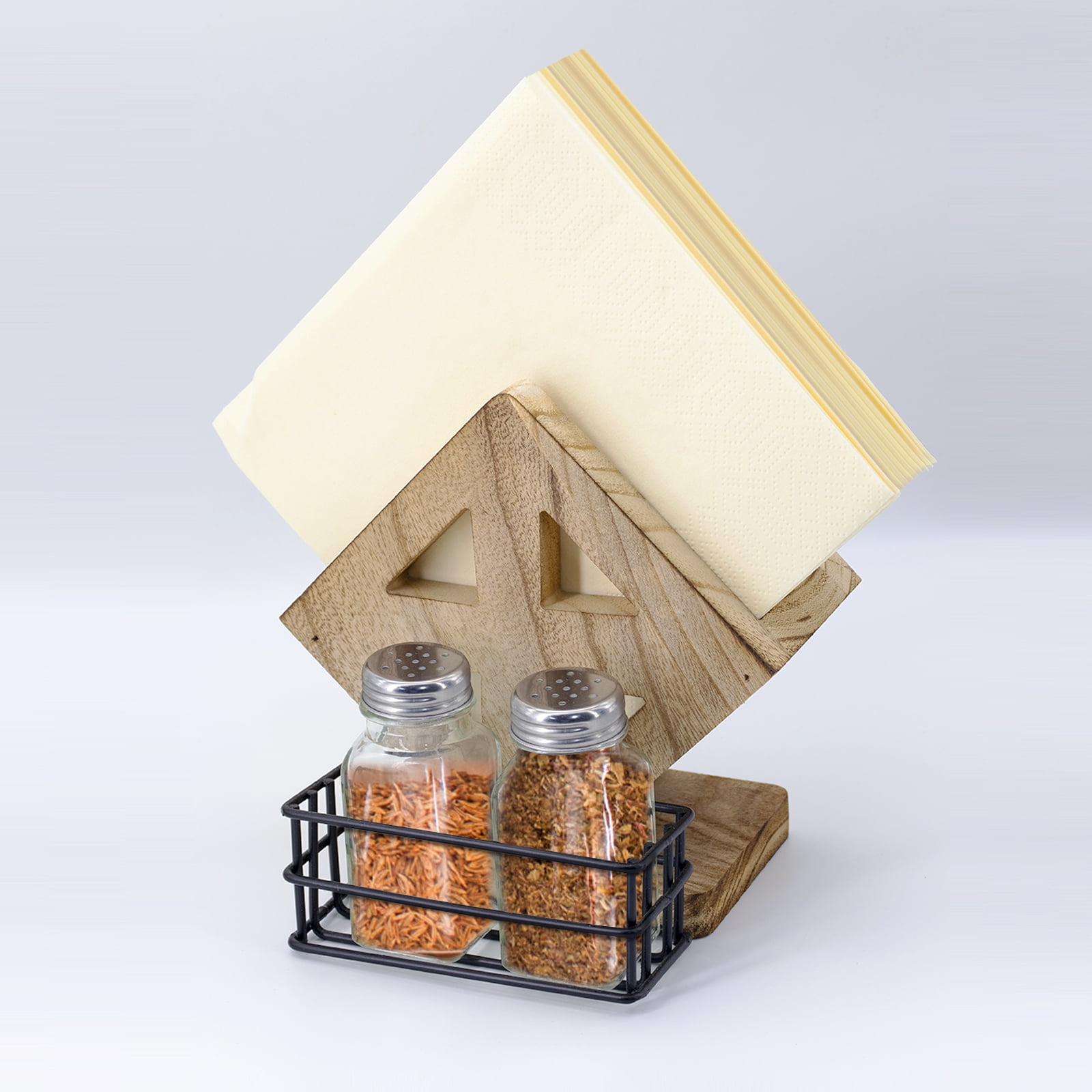 Rustic Wood Napkin Holder, Twoinone storage for napkins and seasoning