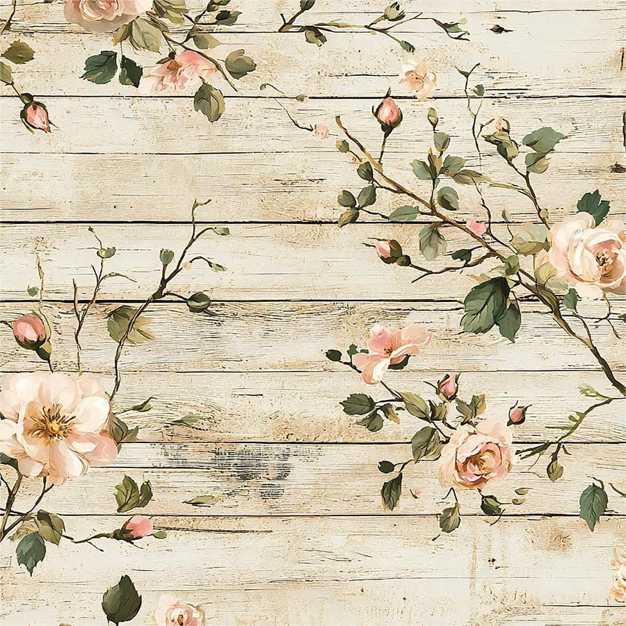 Rustic Wood Pink Wildflower Vine Rose Flower Peel and Stick Wallpaper Contact Paper Vintage Vinyl Stick on Wall Paper for Bedroom Bathroom Kitchen Cabinet Renter Friendly
