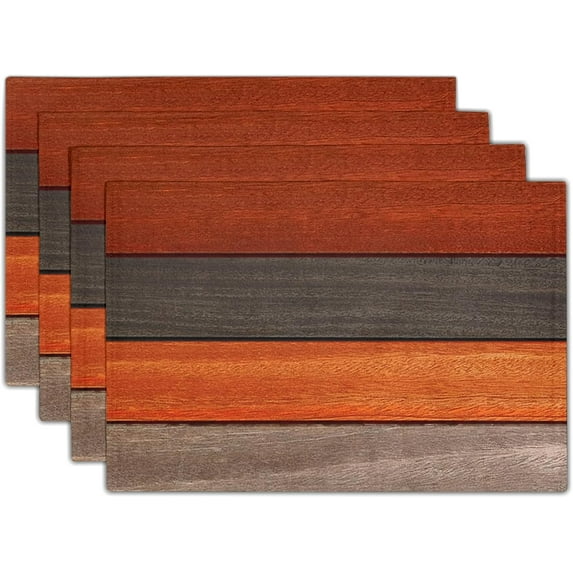 Rustic Wood Placemats Set of 4, Brown Orange Planks Grungy Farm House Stain Resistant Waterproof Non-Slip Washable Table Mats for Kitchen Dining Table Decoration