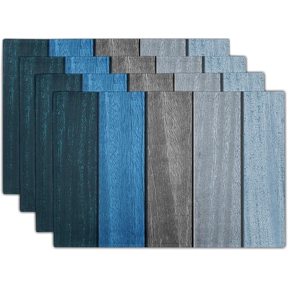 Rustic Wood Placemats Set of 4- Navy Blue Grey Wooden Board Linen Place Mat 12x18 Inch- Farmhouse Country Style Washable Heat Resistant Table Mats for Kitchen Dining Cabin Decor