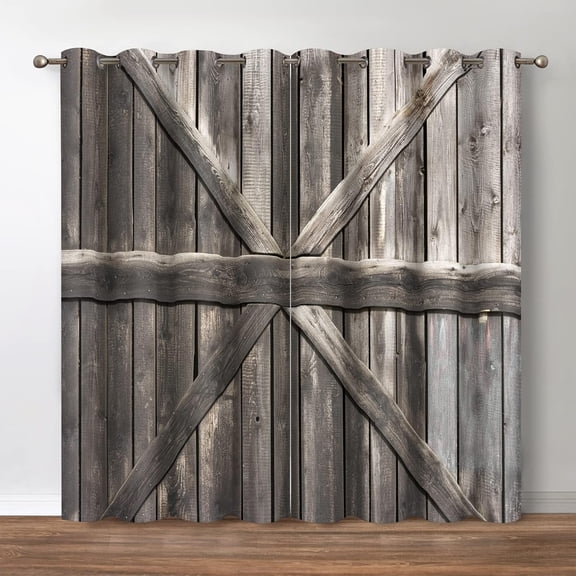 Rustic Wood Plank Blackout Curtains Retro Farmhouse Wooden Print Vintage Drapes Decorations Home Bedroom Dorm Living Room Darkening Grommet Window Treatments 2 Panels Set,42x84 Inch