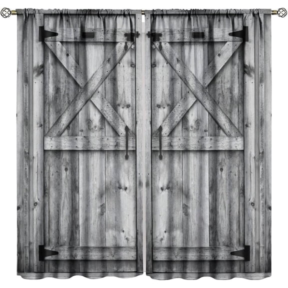 Rustic Wood Plank Blackout Curtains, Vintage Farmhouse Barn Door Design, Rod Pocket Drapes 26"W x 45"L (Pack of 2)
