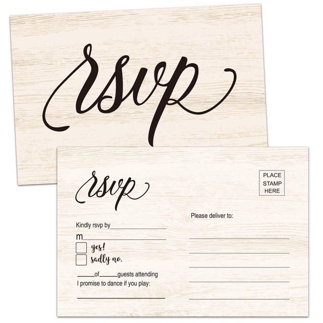Rustic Wood RSVP Postcards 50Pack Fillin Response Cards for