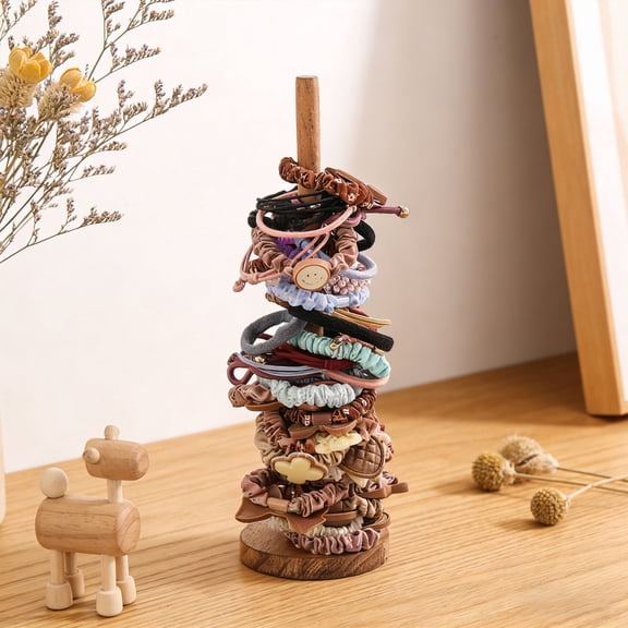 Rustic Wood Scrunchie Storage Rack for Bathroom Vanity Vertical Vanity Storage Rack Bathroom Vanity Organizer Hair Tie Holder Solid Wood Hair Accessory Holder Smooth Wood Accessory Stand