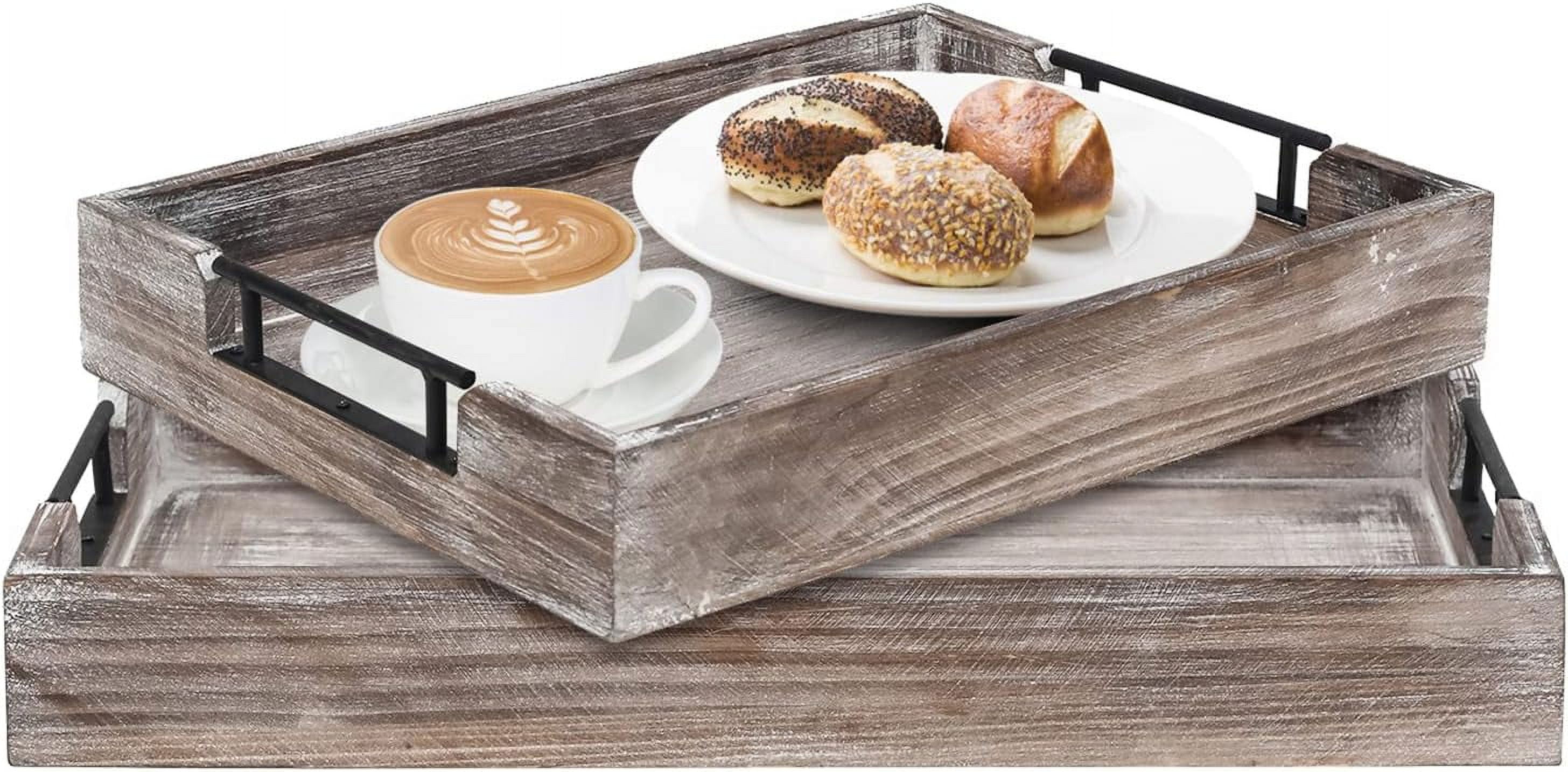 Rustic Wood Serving Trays Set | Nesting Wooden Tray With Black Sleek ...