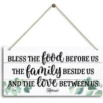 Rustic Wood Sign Hanging Wall Decor Bless The Food Before Us The Family Beside Us and The Love Between Us Sign Farmhouse Home Kitchen Garden Wall Decoration Wooden Plaques Hanging 10x5 Inch