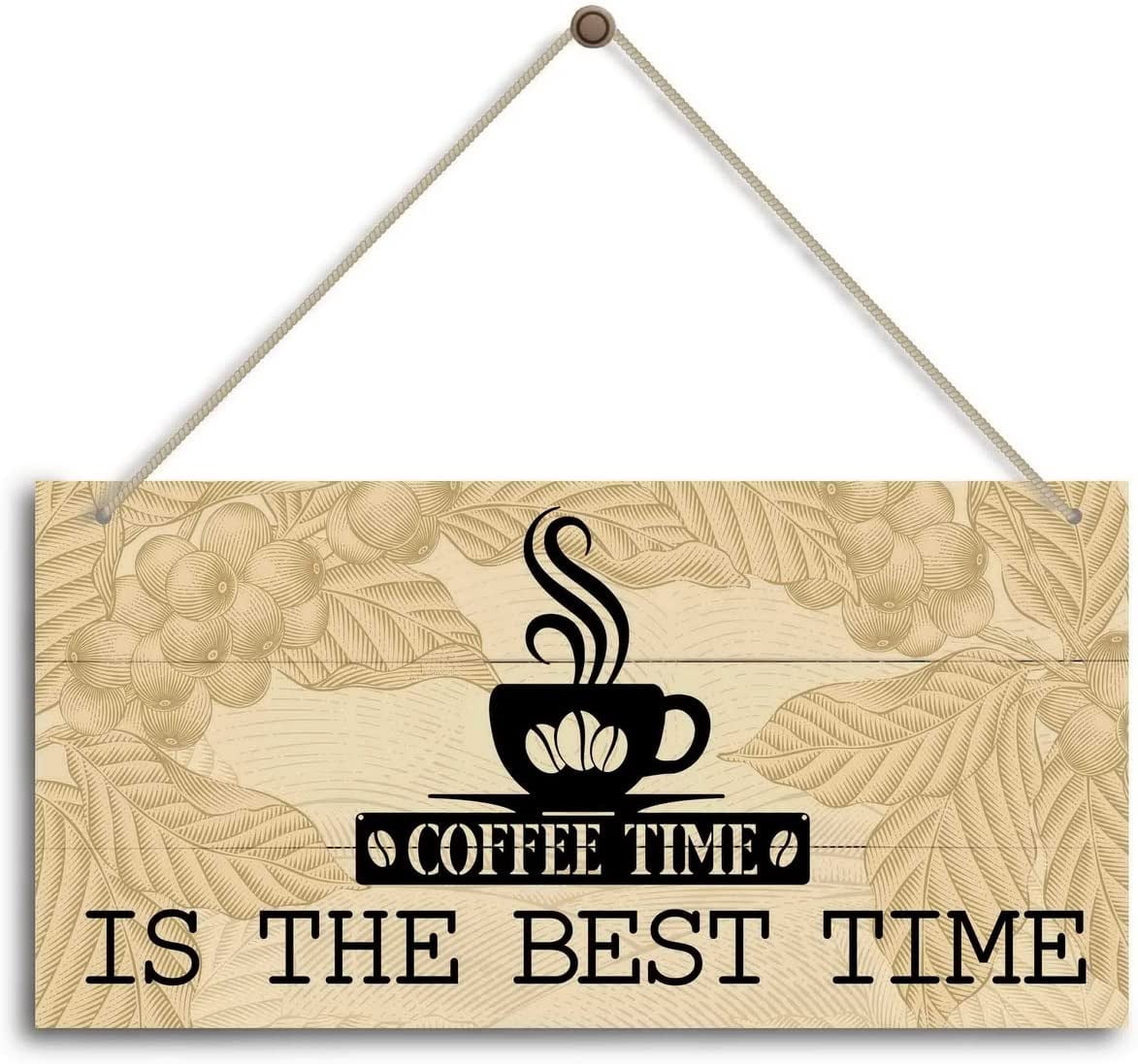 Rustic Wood Sign Hanging Wall Decor Coffee time is the best time Sign ...