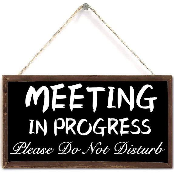Rustic Wood Sign Hanging Wall Decor Meeting in Progress Please Do Not Disturb Hanging Door Sign for Office 12x6 Inch