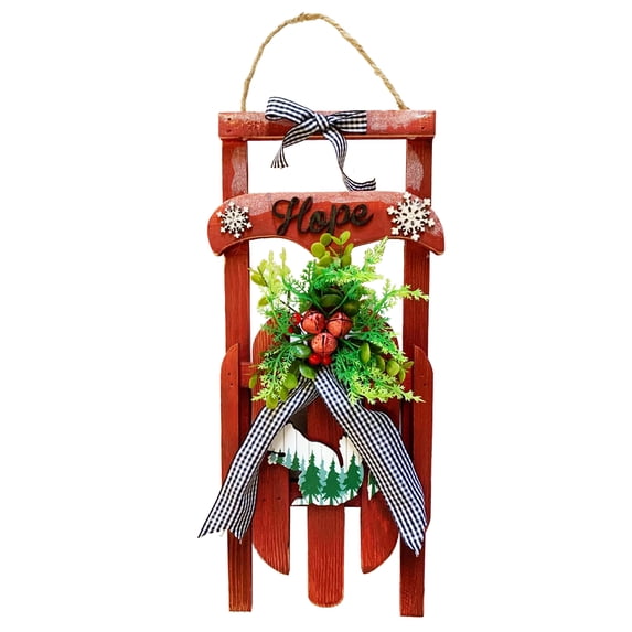 Rustic Wood Sled Decor,Old Fashioned Decorative Hanging Sled with Lettering Hope Christmas Tabletop Centerpiece Christmas Tree Decoration -16.5''H