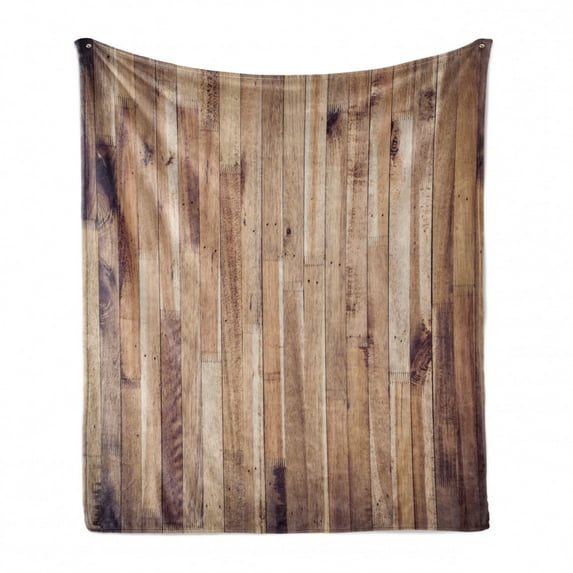 Rustic Wood Soft Flannel Fleece Blanket, Aged Planks Pattern Vintage Style Composition Carpenter Themed Photography, Cozy Plush for Indoor and Outdoor Use, 50" x 60", Almond and Plum, by Ambesonne