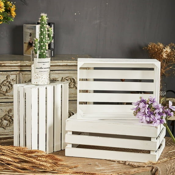 Rustic Wood Storage Crates for Decoration, Rustic Wood Crates for Display Set 3, White, Sintosin
