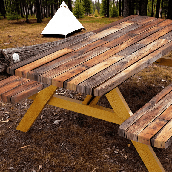 Rustic Wood Table Cover with Bench Covers Waterproof Windproof Elastic Fitted Outdoor Camping RV Tablecloths with Drawstring Bag Reusable Rectangle Rectangle Tables and Seats Cover 30X96IN