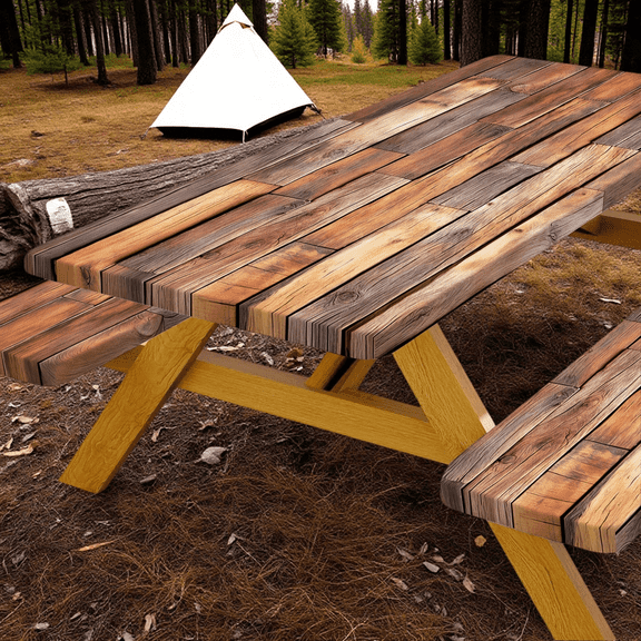 Rustic Wood Table Cover with Bench Covers Waterproof Windproof Elastic Fitted Outdoor Camping RV Tablecloths with Drawstring Bag Reusable Rectangle Rectangle Tables and Seats Cover 30X72IN