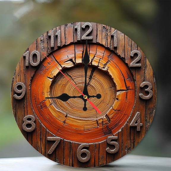 Rustic Wood Tree Ring Wall Clock 10-Inch Silent Wooden Wall Clock, Battery Operated (AA Batteries Not Included), Artistic Home Decor