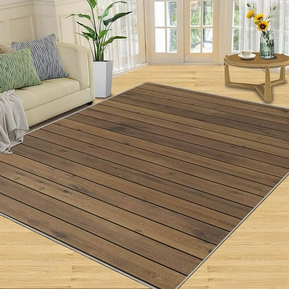 Rustic Wood Wall Board Rugs For Entryway, Washable Rug, Vintage Brown Wooden Rugs For Bedroom, Non Slip Non Shedding Rugs For Living Room Floor Carpet 5 x 8ft