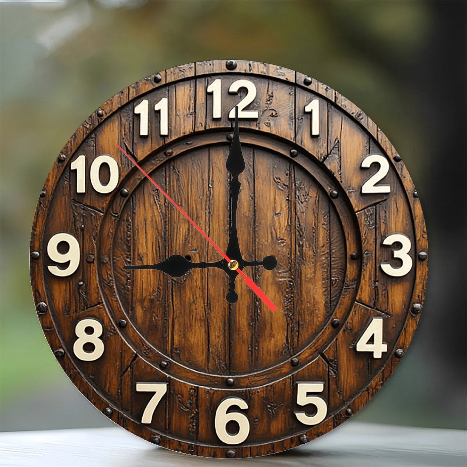 Rustic Wood Wall Clock Large Farmhouse Decor 10-Inch Silent Wooden Wall ...